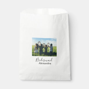 Bridesmaid bride squad name calligraphy photo gift favour bag