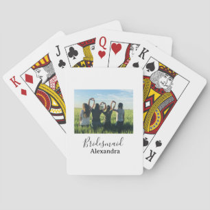 Bridesmaid bride squad name calligraphy photo gift playing cards