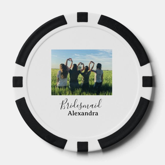 Bridesmaid bride squad name calligraphy photo gift poker chips (Front)