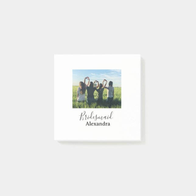 Bridesmaid bride squad name calligraphy photo gift post-it notes (Front)