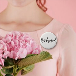 Bridesmaid Brush Script Chic Wedding Bridal Party 2 Inch Round Button