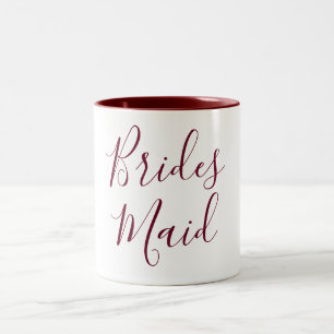 Bridesmaid Burgundy and White Cursive Two-Tone Coffee Mug