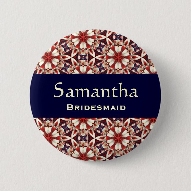 Bridesmaid Button Red Floral Pattern  (Front)