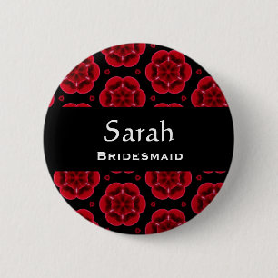 Bridesmaid Button Red Floral Pattern 008