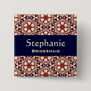 Bridesmaid Button Red Floral Pattern V2