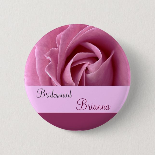 BRIDESMAID Button with PINK Rose (Front)