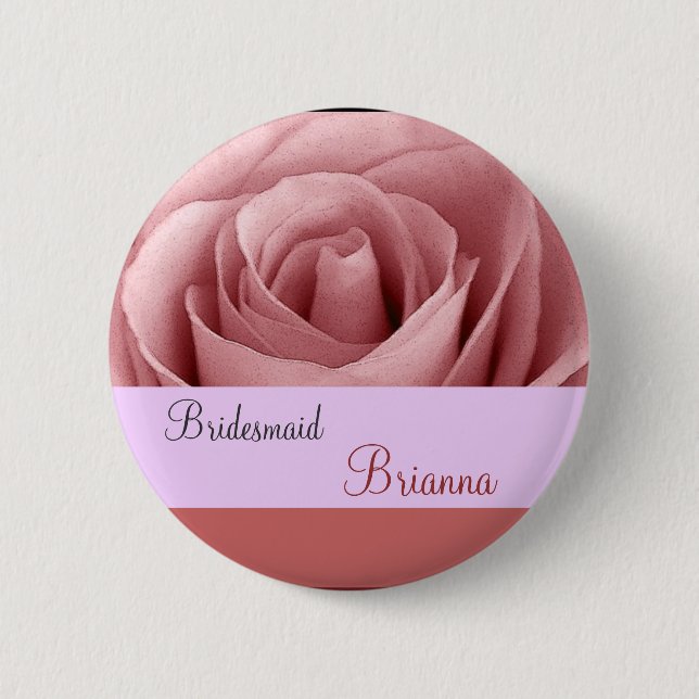 BRIDESMAID Button with PINK Rose (Front)