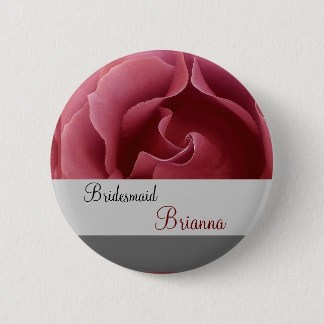 BRIDESMAID Button with RED Rose (Front)