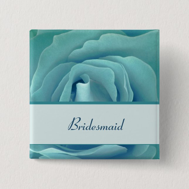 BRIDESMAID Button with Turquoise Rose and Ribbon (Front)