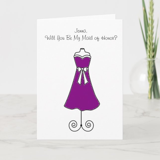 Bridesmaid Card in With Eggplant Dress (Front)