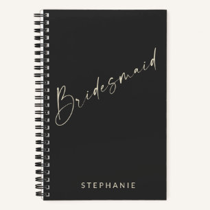 Bridesmaid Chic Minimalist Personalized Black Notebook