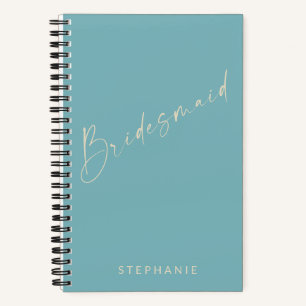 Bridesmaid Chic Minimalist Personalized Teal Blue Notebook