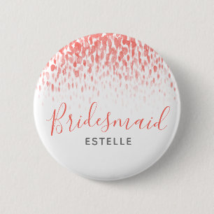 Bridesmaid coral abstract art wedding pin button