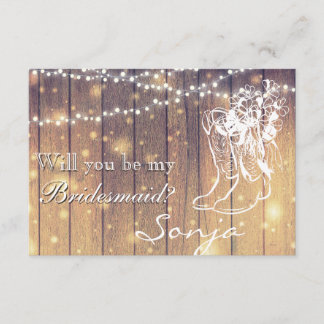 Bridesmaid - Cowboy boots, Wood with Lights Invitation