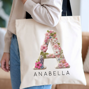 Bridesmaid   Custom Monogram Floral Faux Effect Tote Bag