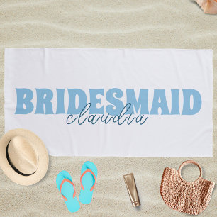 Bridesmaid Custom Name Girly White and Blue Beach Towel