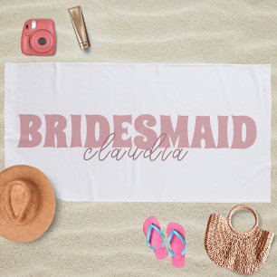 Bridesmaid Custom Name Girly White and Peach Beach Towel