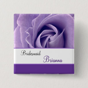 BRIDESMAID Custom Name Lavender Purple Rose 2 Inch Square Button