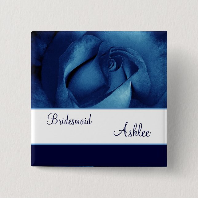 BRIDESMAID Custom Name Navy Blue Rose No 05 2 Inch Square Button (Front)
