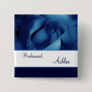 BRIDESMAID Custom Name Navy Blue Rose No 05 2 Inch Square Button