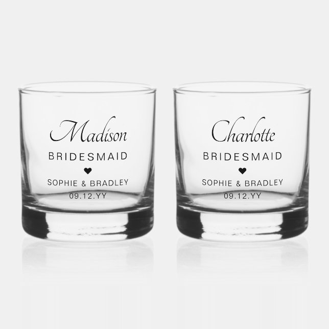 Bridesmaid Custom Personalised Name Wedding Party Whiskey Glass (Front)