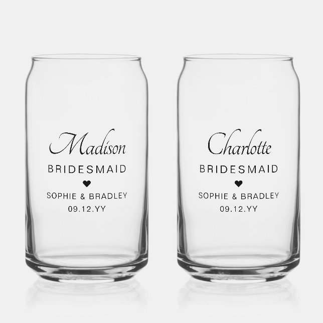 Bridesmaid Custom Personalised Names Wedding Party Can Glass (Front)
