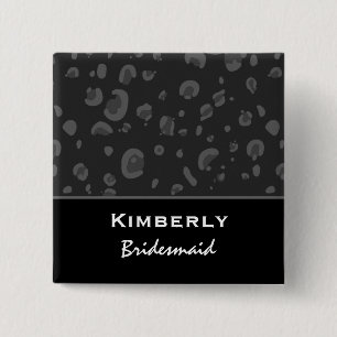 Bridesmaid Dark Grey and Black Leopard Confetti 2 Inch Square Button
