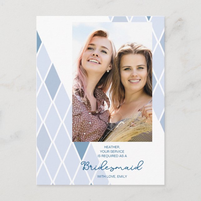 Bridesmaid Elegant Abstract Photo Blue Proposal Postcard (Front)