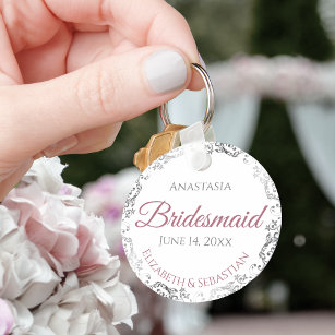 Bridesmaid Elegant Wedding Gift Dusty Rose Keychain