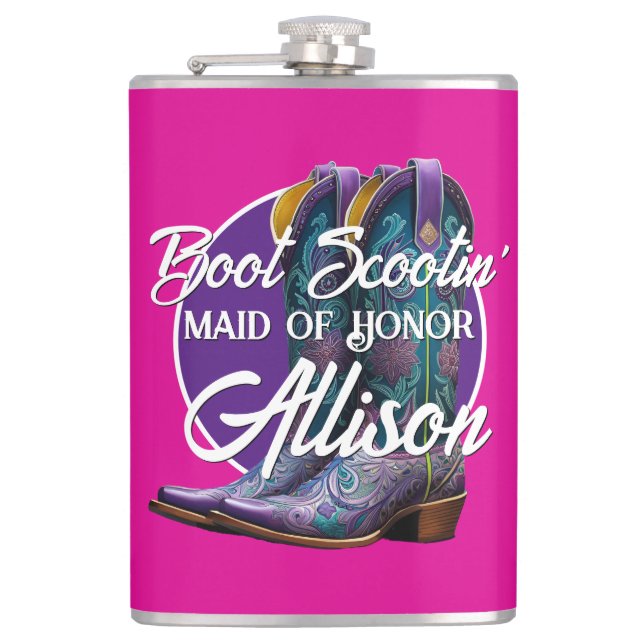 Bridesmaid Fancy Cowboy Boots  Hip Flask (Front)