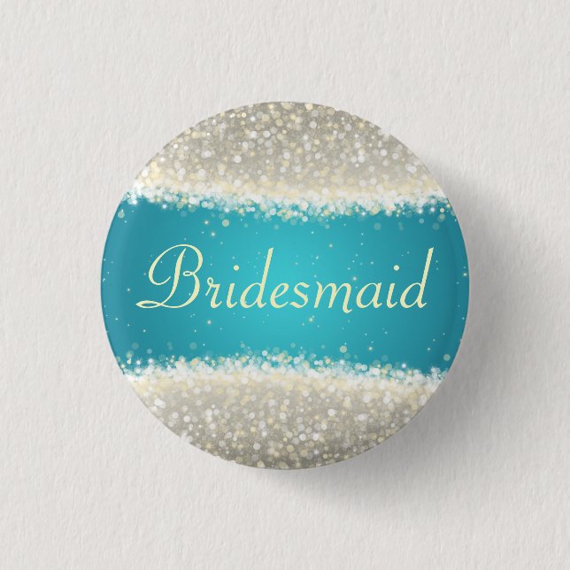 Bridesmaid Favour Dazzling Sparkles Turquoise 1 Inch Round Button (Front)