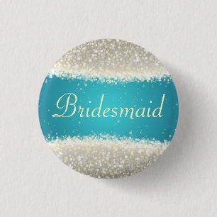 Bridesmaid Favour Dazzling Sparkles Turquoise 1 Inch Round Button