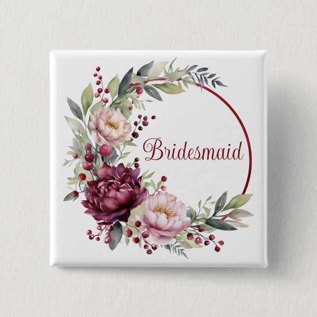 Bridesmaid favour gift 2 inch square button (Front)