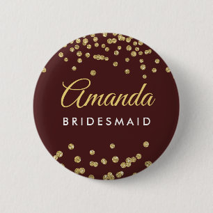 Bridesmaid Favour Gold Glitter Confetti Marsala 2 Inch Round Button