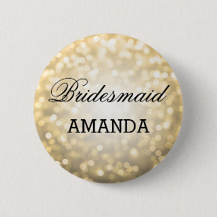 Bridesmaid Favour Gold Glitter Lights 2 Inch Round Button
