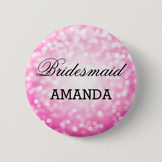 Bridesmaid Favour Pink Glitter Lights 2 Inch Round Button (Front)