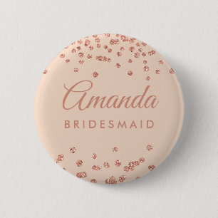 Bridesmaid Favour Rose Gold Glitter Confetti Blush 2 Inch Round Button