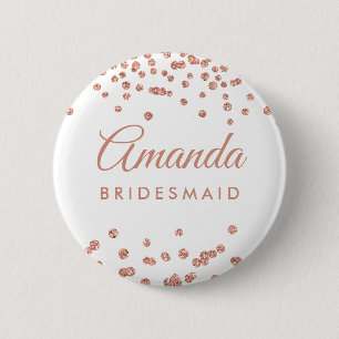 Bridesmaid Favour Rose Gold Glitter Confetti White 2 Inch Round Button
