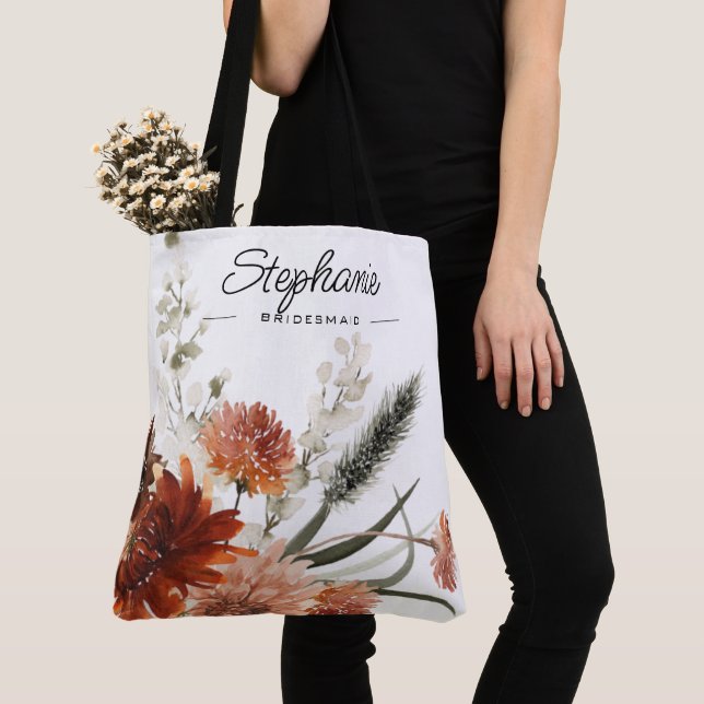 Bridesmaid Favour Rustic Floral Bouquet Tote Bag (Close Up)