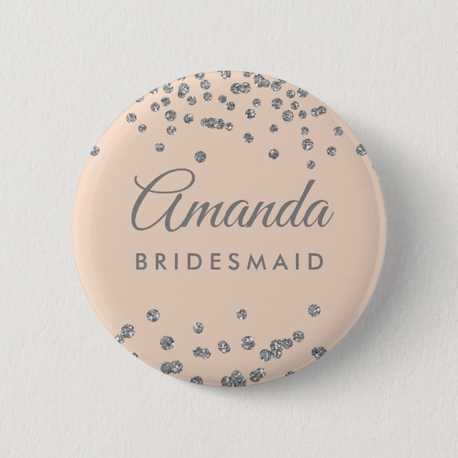 Bridesmaid Favour Silver Glitter Confetti Blush 2 Inch Round Button (Front)
