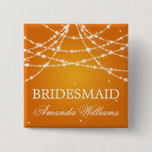 Bridesmaid Favour Sparkling String Orange 2 Inch Square Button