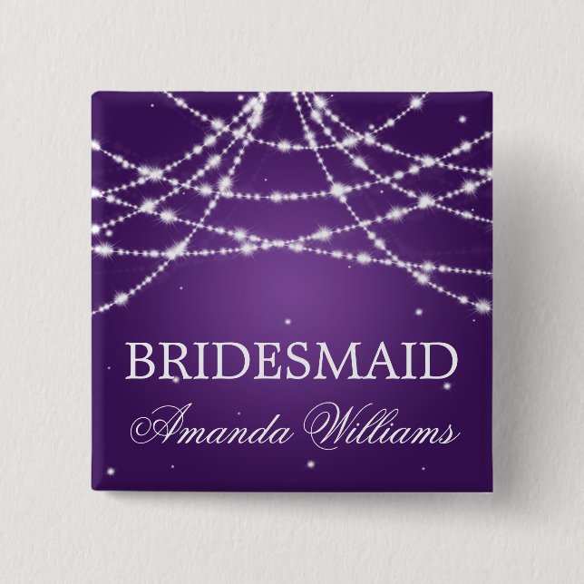 Bridesmaid Favour Sparkling String Purple 2 Inch Square Button (Front)