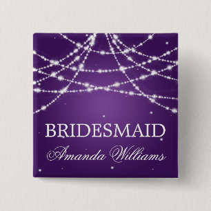 Bridesmaid Favour Sparkling String Purple 2 Inch Square Button