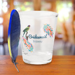 Bridesmaid Favour Vintage Parakeet  Shot Glass<br><div class="desc">A gift for your bridesmaids; vintage parakeet and ikat feathers with her name.</div>
