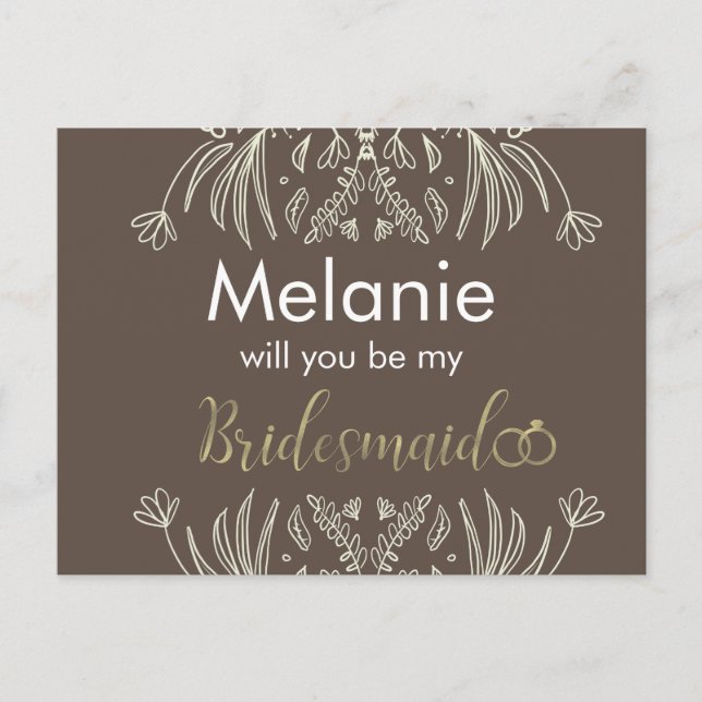 Bridesmaid Floral Drawn Border Proposal Card (Front)
