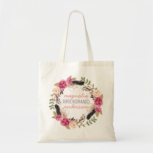 Bridesmaid Floral Personalized Tote Bag (Front)