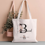 Bridesmaid Flower Letter Boho Floral Wedding Tote Bag<br><div class="desc">Bridesmaid tote bag to personalize for your bridesmaid. Bridesmaid is lettered with neutral boho floral letters and handwritten script. You can also add the name of the bride and groom and their wedding date, which frames a co-ordinating floral ampersand. Lovely wedding party keepsake gift and perfect for a fall wedding,...</div>