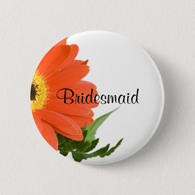 Bridesmaid: Gerbera Daisy in Tangerine 2 Inch Round Button (Front)