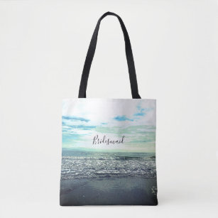 Bridesmaid Gift Beach Ocean Sea Abstract Blue Cute Tote Bag