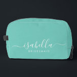 Bridesmaid Gift Blue Aqua Dopp Kit<br><div class="desc">This Bridesmaid dopp kit accessory bag features a handwritten white script typography with swashes on a midnight or aqua background. Present your bridesmaids with a toiletry bag for their makeup and small items traditionally presented at the rehearsal dinner, for use in the early morning before the wedding.</div>
